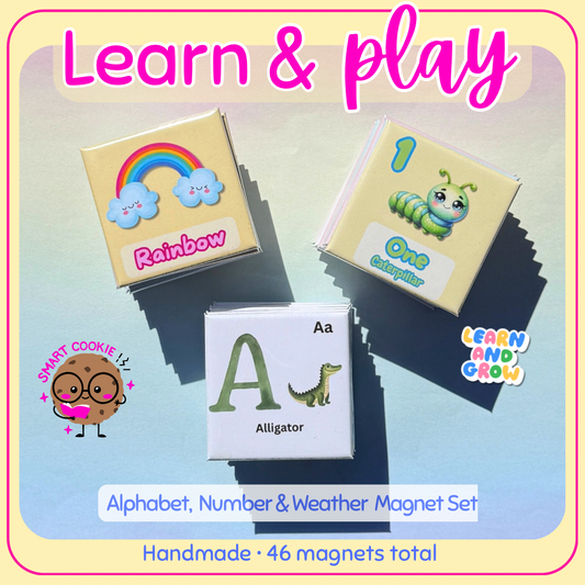 Learn & Play Magnet Bundle – Alphabet + Number & Weather Sets (46 Magnets)