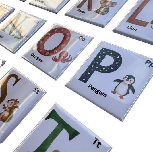 Colorful A to Z alphabet photo magnets for kids' learning and fridge decoration